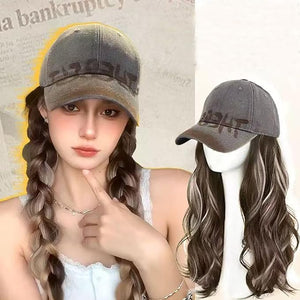 Baseball Cap with Attached Synthetic Wig Blonde Highlight Natural Straight Hair 24 Inches Long Women's Fashion Casual Wear
