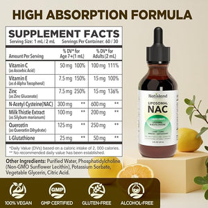 Liposomal Liquid NAC Drops NAC Supplement N-Acetyl Cysteine NAC 600 mg with Milk Thistle &amp Quercetin for Adults &amp Kids Liver &amp Lung Support Immune &amp Antioxidant Skin &amp Cellula