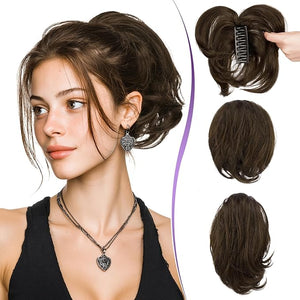RUWISS Claw Clip Short Human Hair Ponytail Extension with Bendable Metals for DIY Styles Straight Messy Bun Hair Piece for Women Thick Hairpieces for Daily Wear 9 Inch Dark Brown