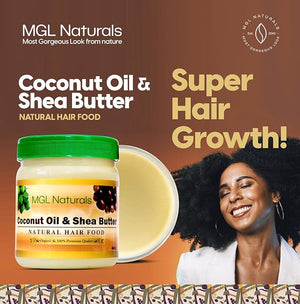MGL Naturals Coconut Oil and Shea Butter Natural Hair Food made with organic ingredients. Nourish and moisturize hair.