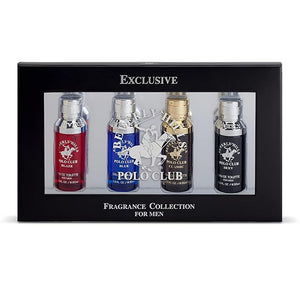 Beverly Hills Polo Club Men's Fragrance Collection - 4 Premium Eau de Toilette Colognes (1oz Each) - Diverse, Long-Lasting Scents: Blaze, Blue, Classic, Sexy - Ideal Gift Set for Him