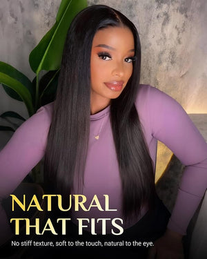 TESLAL Blend Wigs Human Hair Glueless Wear and Go Glueless Wigs Human Hair Pre Plucked Pre Cut Layered Wig Straight 6X6 Synthetic and Human Hair Blend Wig 20Inch Black Color 260% Density