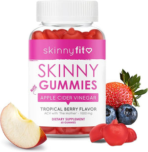 SkinnyFit Skinny Gummies Apple Cider Vinegar Gummies w/ The Mother Healthy Weight Immune Support Vitamin B9 B12 Beetroot Pomegranate Vegan-Friendly 60 Count