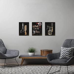 SkenoArt Fashion Hair Salon Wall Art Hairdressing Tools Picture Canvas Wall Decor Hair Scissors Set Painting for Barber Shop Decoration Ready to Hang 12x16inchx3PCS