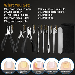 Toe Nail Kit 7PCS Pedicure Tools for Feet Heavy Duty Toenail Clippers for Thick Toenails or Ingrown Toenail Removal Professional Nail Nippers Cutters with Non-Slip Handle for Seniors
