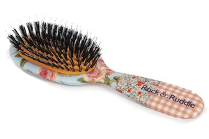 Rock &amp Ruddle Natural Mixed Boar Bristle Hair Brush for Women and Kids (Small 6.9) - Perfect for Wet or Dry Hair Detangling Smoothing Blowdrying - Designed &amp Made in UK - Pink Gingham