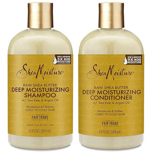 Shea Moisture Raw Shea Butter Shampoo and Conditioner Set Deep Moisturizing with Sea Kelp &amp Argan Oil Sulfate Free &amp Silicone Free Curly Hair Products Family Size 13 Fl Oz (Pack of 2)