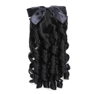 Regency Ponytail Hairpiece with Bow Spiral Curl Synthetic Half Wig Historical Colonial Lady Costume (Natural Black) 2#
