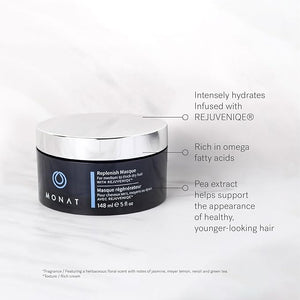 MONAT Replenish¢â Masque Infused with Rejuveniqe¢ç - Hair Masque that Deeply Condition Medium to Thick Hair. Hydrating Hair Mask w/Pea Extract &amp Vegan UV Protectant - Net Wt. 148 ml ? 5.0 fl. oz.