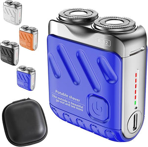 Portable Rotary Dual Ring Electric Shaver, Afeitadora El?Ctrica Port?Til Rotativa De Doble Anillo, USB Rechargeable Portable Mini Small Steel Cannon Rotary Dual Ring Electric Shaver (Blue)