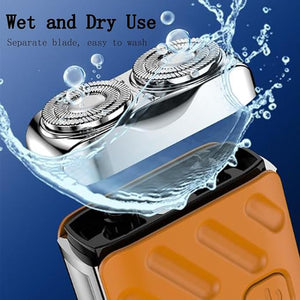 Portable Rotary Dual Ring Electric ShaverMini Dual-Head Electric ShaverWashable Double Head RazorPortable Shavers for Home and Travel (Blue)