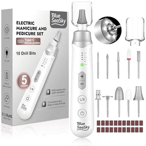 Professional Electric Nail Drill 2000mAH Portable Cordless Electric Nail File 10 in 1 Manicure Pedicure Kit 5-Speeds Toe Nail Tools Hand Foot CareThick Toenail Grinder (Silver)