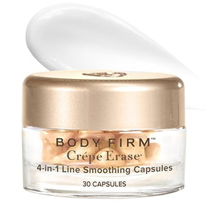 BODY FIRM Crepe Erase 4-in-1 Line Smoothing Capsules, Anti-Aging, Hydrating Face and Eye Serum with Hyaluronic Acid and Multi-Chain Peptide for Wrinkles, Crepe Skin &amp; Fine Lines, 30 Count