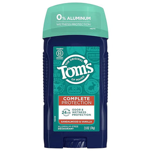 Tom's of Maine Complete Protection Aluminum-Free Natural Deodorant for Men Sandalwood &amp Vanilla 2.6 oz