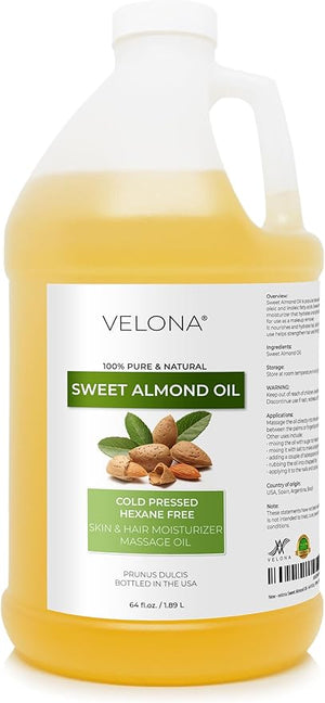 velona Sweet Almond Oil - 64 Fl Oz | 100% Pure and Natural Carrier Oil |Cold Pressed | Skin Hair Body &amp Face Moisturizing | Use Today - Enjoy Results¡¦