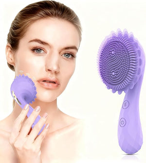Sunflower-Shaped Electric Powerful Facial Massager Cordless Handheld Massage Brush Tool Multifunctional Portable Eye Jaw Finger and Body Massager Relieves Facial Muscle Fatigue and Pain - Purple