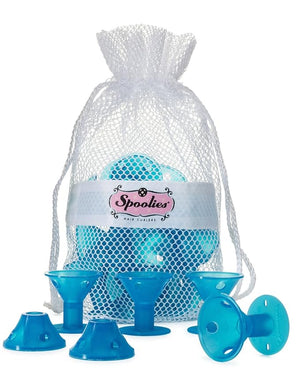 Spoolies Original Hair Curlers Heatless Silicone Rollers with Mesh Bag Gift for Natural Hair Hair Extensions plus Wigs Made in USA 15 Jumbo Size (Beachy Blue)