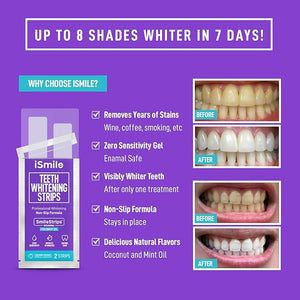 iSmile Teeth Whitening Strips Kit - Coconut and Mint Oil, 44 Strips, 22 Treatments, for Sensitive Teeth, Non-Slip, Professional, Express, Teeth Whitening System (Coconut Flavor)