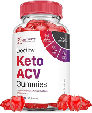 Justified Laboratories Destiny Keto ACV Gummies Advanced Formula 1000MG Destiny Keto Gummies Apple Cider Vinegar Formulated with Pomegranate Beet Juice Powder B12 Vegan Non GMO 60 Gummys