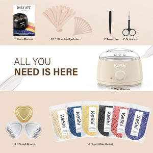 KeShi Waxing Kit Painless Hair Removal Wax Warmer with 6 Bags Hard WaxBeans for Full Body Legs Face Eyebrows &amp Bikini? Ideal for Both Women &amp Men(Cream)