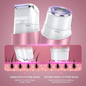 Bikini Trimmer for Women, Dual Head Face Shaver Body Hair Trimmmer, IPX7 Waterproof Womens Electric Razor for Legs, Pink
