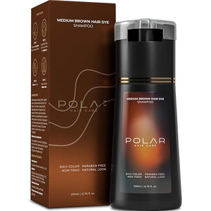 Polar Haircare - Medium Brown Hair Dye Shampoo for Women &amp Men - Natural Semi Permanent Color Shampoo for Gray Hair Coverage Vegan - Instant Dye 6.76 Fl Oz