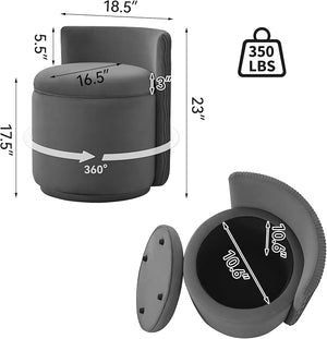 Velvet Vanity Chair with Storage 360¡Æ Swivel Makeup Chair with Wave Back No Assembly Small Accent Stool for Bedroom Dressing Living Room Grey