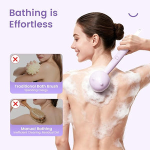 Electric Back Scrubber for Shower Body Brush, Waterproof Shower Body Scrubber for Cleansing, Massaging, Rechargeable Bath Brush for Kids &amp; Adults with 2 Heads &amp; 3 Speed Modes, Taro Purple XY0