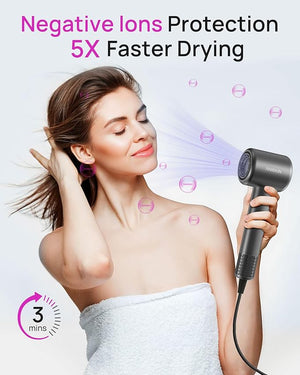 Hair Dryer, High-Speed Ionic Low Noise Blow Dryer for Fast Drying, Birthday Christmas Gifts for Women Men Mom Dad, Thermo-Control Quiet Compact Hair Blow Dryer for Travel Salon, Gray