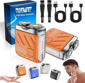 Electric Foil Shaver for Men Mini Electric Explosive Shaver Portable Rotary Dual Ring Electric Shaver Small USB Rechargeable Waterproof Razor for Men Easy Cleaning for Home &amp Travel (2*Orange)