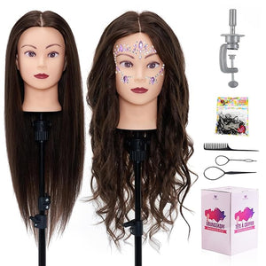 28" Mannequin Head Human Hair, Mannequin Head with 80% Real Hair,Cosmetology mannequin Doll head for hair Styling,Training Practice Braiding Manikin head with Table Clamp,Hair Styling Set #4