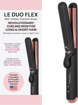 L'ANGE HAIR Le Duo Flex 360¡Æ Airflow Titanium Styler | Curling Iron with Adjustable Settings Creates Waves | Air Flow Styler Enhances Volume Locks | Dual Voltage Tool for All Hair Types (Black)