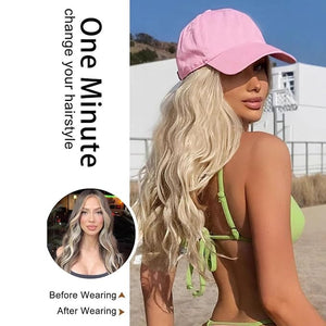Sun Hat Wig for Women Baseball Cap with Hair Extensions Attached 22 Long Wavy Straight Hairpieces Synthetic Wig