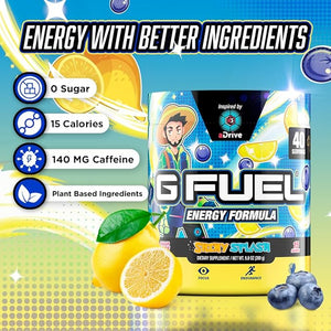 G Fuel aDrive Energy Drink Powder Pre Workout Caffeine Mix for Gaming Sugar Free Focus Amino Vitamin + Antioxidants 9.9oz (Blueberry &amp Lemonade 40 Servings)
