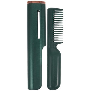 Portable Rechargeable Hair Brush Straightener Comb USB Small Styling Tool for Men and Women Safe Close-scalp Use Fast Hair Straightening and Curling Green