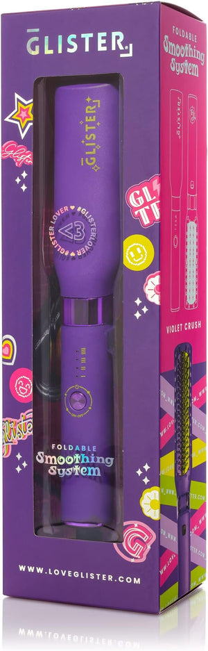 Glister Folding Hair Straightener Brush, Hair Brush for Hair Straightening, Volumizer, Fringe Curler, Hair Styling Comb with Adjustable Temperature- Violet Crush (Purple)