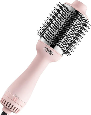 TYMO Pink Volumizer Hair Dryer Brush with Titanium Barrel 1200W 3 Speeds Nylon Bristles Ionic Technology Salon Long-lasting Hairstyles Hot Air Brush for Women Designed for 120V USA Outlets