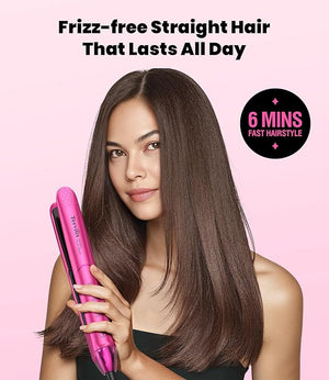 Terviiix Plancha De Cabello Profesional 1 Inch Ceramic Flat Iron Non-Snagging Plates 3X Less Damage 15s Fast Heating | Hair Straightener and Curler 2 in 1 5 Adjustable Heat Settings Hot Pink