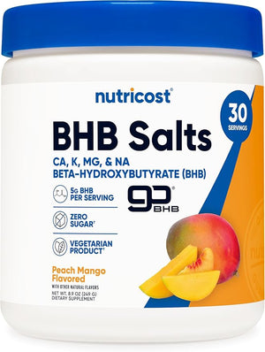 Nutricost BHB Salts Drink Mix (30 Servings Peach Mango Flavored) (5G BHB Per Serving) - 0G Total Sugars Vegetarian Product