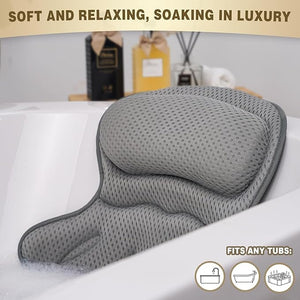 Bath Pillow Luxury Bathtub Pillow Extra Soft &amp Comfortable Bath Pillow for Tub Head Neck and Back Support with 4D Air Mesh Cushions &amp Non-Slip Suction Cups - Great Bath Gifts (Gray)