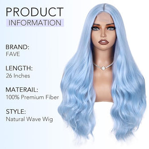FAVE Blue Wig Long Light Blue Wig for WomenHeat-Resistant Synthetic Fiber3D Full WaveFashion Color for Cosplay&ampDaily Use£¨26 InchesMermaid Color£©