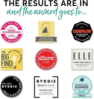 BELLASONIC 4-in-1 Rechargeable Electric Nail File Set with Travel Pouch ? Unique Oscillating Head ? Shape, Smooth, Buff &amp; Shine Nails ? Remove Cuticles &amp; Calluses (White/Silver)