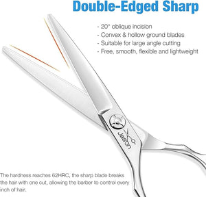JASON 6 Inch Left Handed Barber Hair Cutting Scissors Professional Salon Shears Razor Edge Hairdressing Scissor Japanese Stainless Steel Reversible Haircut Shear for Men Women Christmas Gift
