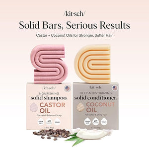 Kitsch Castor Oil Shampoo Bar &amp; Coconut Oil Conditioner Bar ? Nourishing Shampoo and Conditioner Set for Dry, Damaged Hair ? Strengthening Hair Care, Hydrating &amp; Deep-Moisturizing - 2pc set