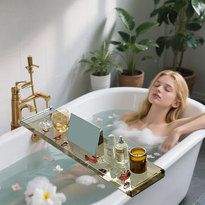 Acrylic Bathtub Tray Black Transparent Acrylic Bathtub Tray with Gold Handles Bathtub Rack Suitable for All Bathtubs.