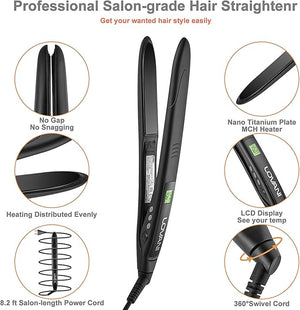 LOVANI Titanium Flat Iron 450F High Heat Hair Straightener with Digital LCD Dual Voltage Auto Shut Off Heat Resistant Bag Glove and 2 Hair Clips (7 Piece Set) Black