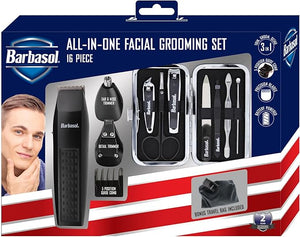 Barbasol Grooming Kit for Men 16 Piece Men¡¯s Grooming and Manicure Travel Set Includes Trimmer Clippers 5 Position Clipper Guards Nose &amp Ear Trimmer Manicure and Pedicure Kits and More Blac