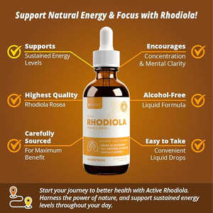 Active Rhodiola - Rhodiola Root Extract with Natural Rosavins - Liquid Delivery for Better Absorption - Supports Energy &amp Stress