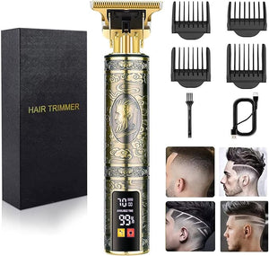 Men's T-Blade Hair Clippers Waterproof &amp Low Noise Professional Hair Trimmer USB Quick Charge &amp LED Display Ergonomic All Metal Design
