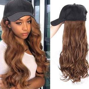 Women Baseball Cap Wig Long Curly and Wavy Wig Sunshade Baseball Cap Integrated Wig Cap Women's Wig Cap